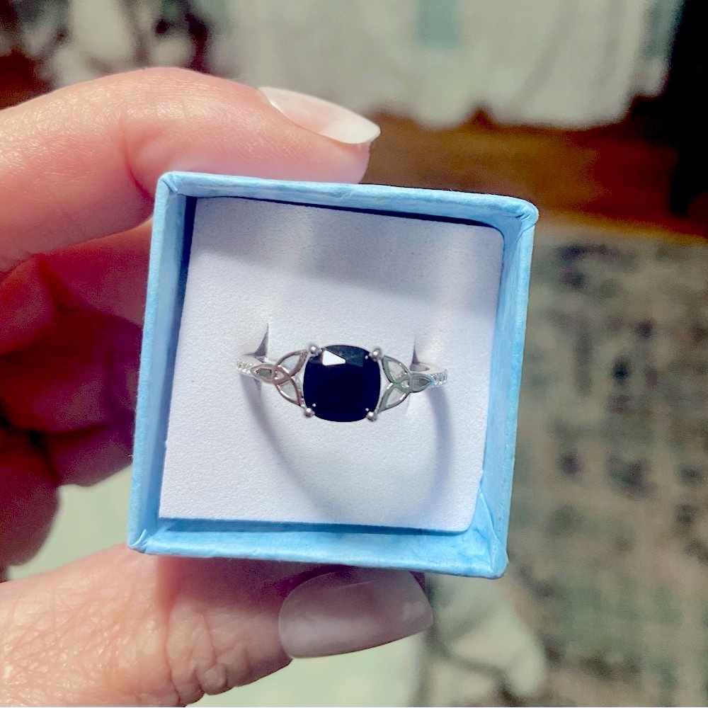 STERLING SILVER SQUARE BLACK CELTIC CZ RING SIZE 8